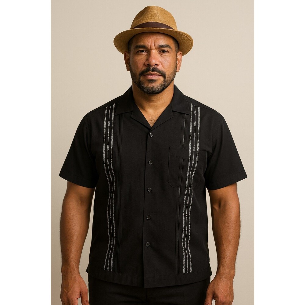 Cuban Collar Shirt, Black, Size 4X